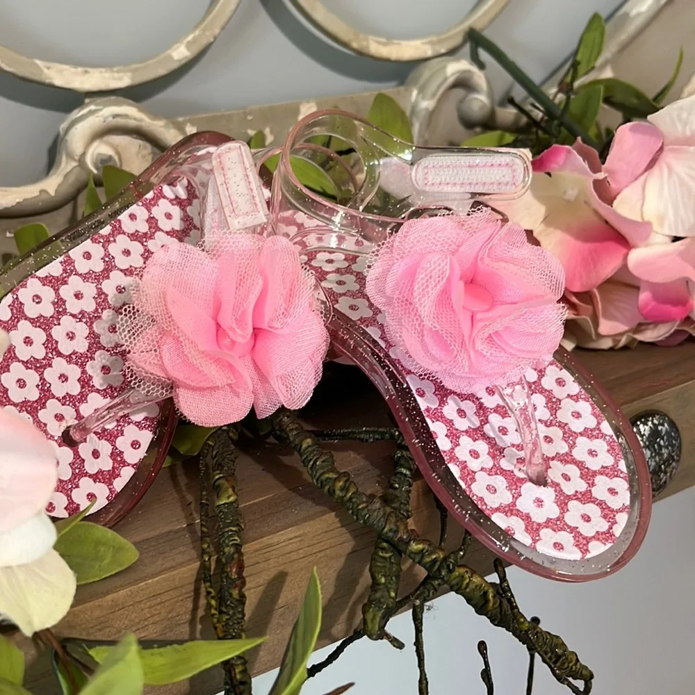 Sandals jelly shoes pink mesh flower infant girl 9